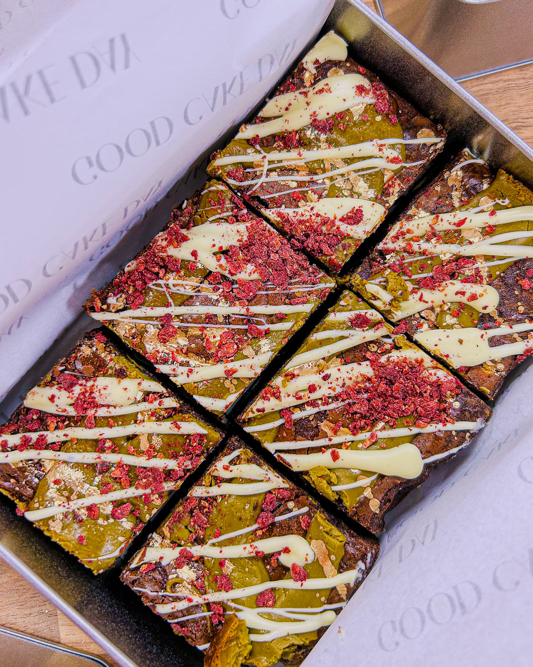 Habibea - Rose Water Infused brownies with white chocolate and pistachio