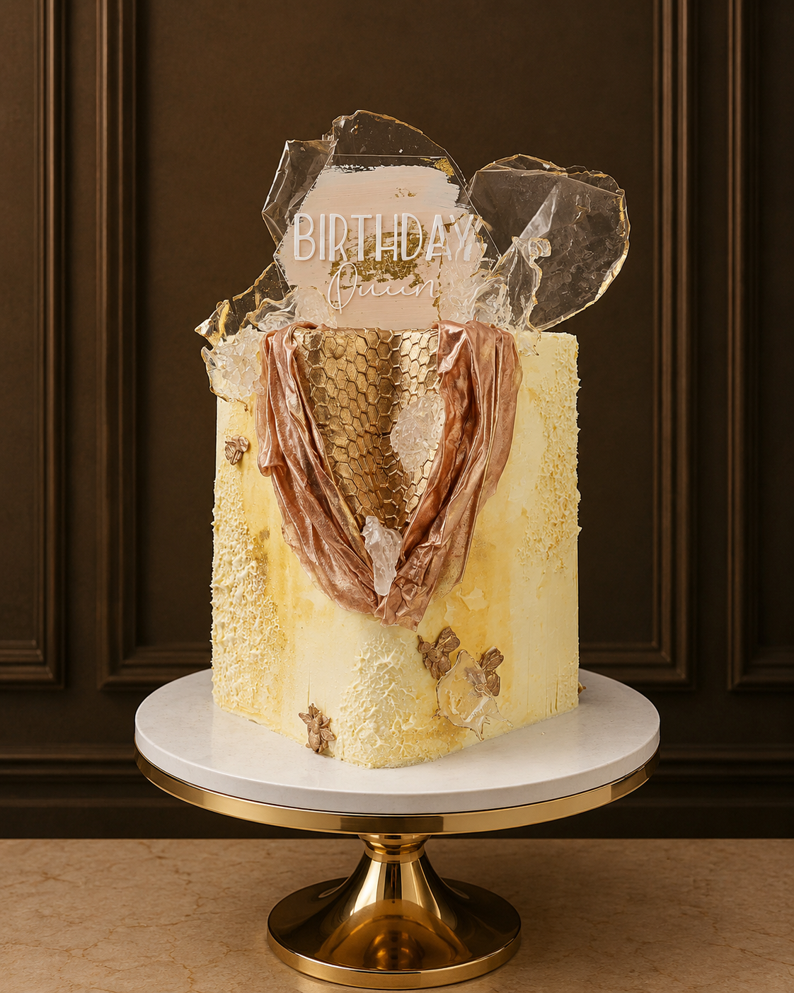 Gold Honeycomb & Bee Birthday Cake London | Luxury Celebration Cake