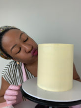 Load image into Gallery viewer, How to Cover a Tall Round Cake with Italian Meringue Buttercream
